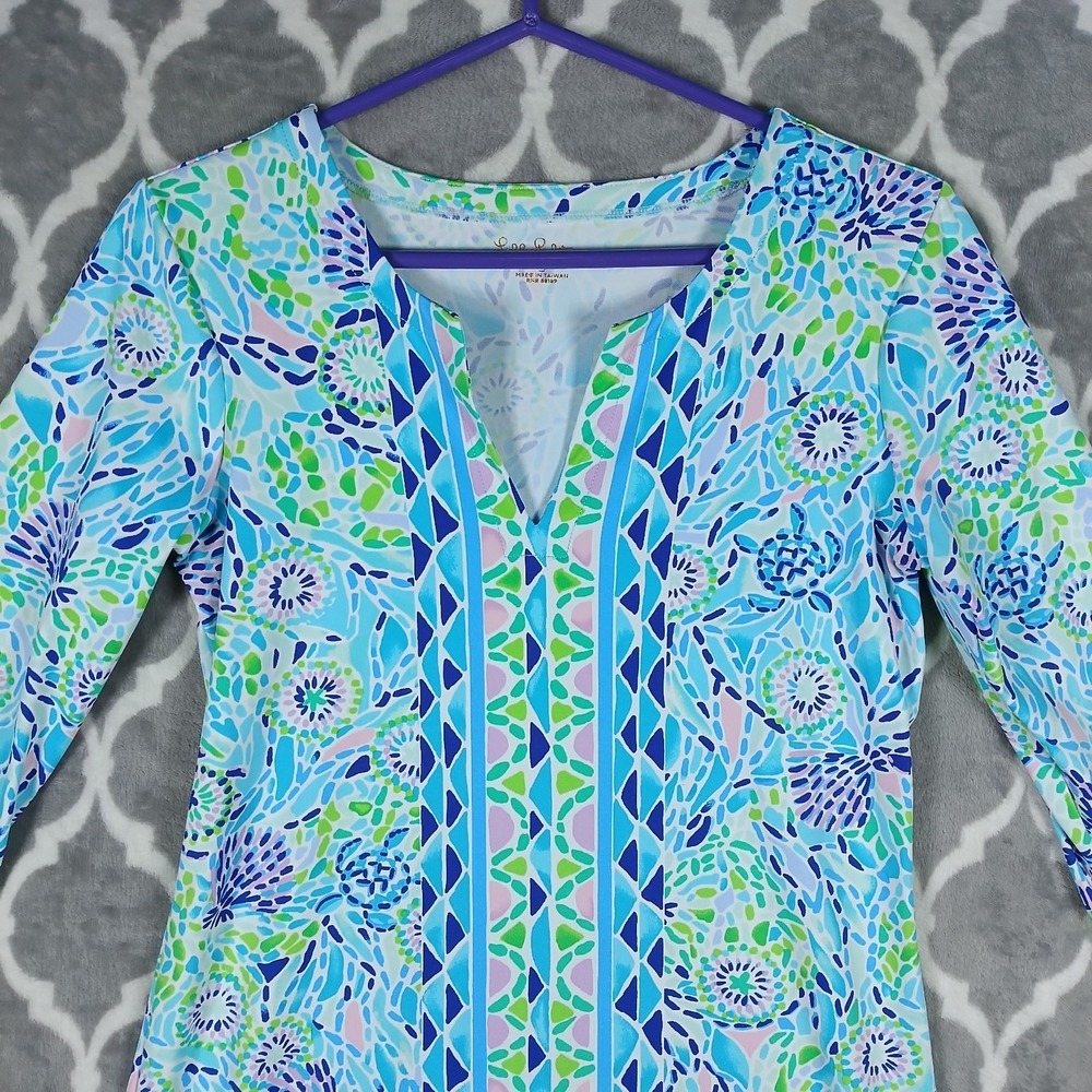 Lilly Pulitzer Dress Women Small Blue Green Nadine Chilly Lilly Beachy Tropical - Picture 4 of 11